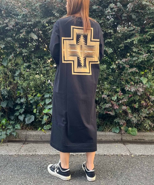 PENDLETON(ペンドルトン)の「【 PENDLETON / ペンドルトン 】 5分丈 バックプリントワンピース BACKPRINTONEPIECE 32752106 MNY(ワンピース・レディース・ブラック/ネイビー/ライトグリーン・FREE)」の2枚目の写真