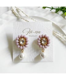 【Hi-na】ビジューとカラーガラスビーズの刺繍アクセサリー ピアス(MA)
