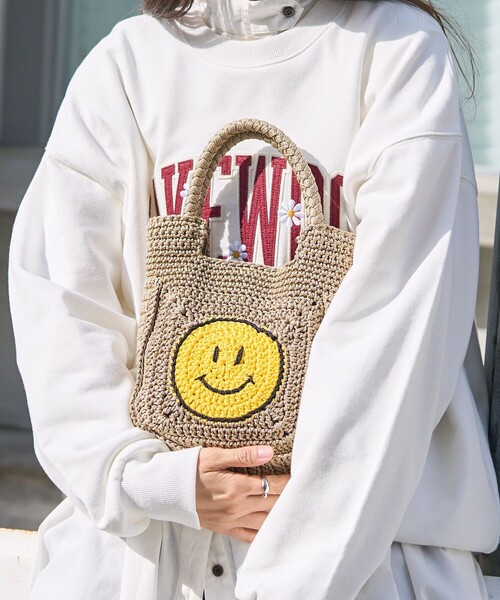 FREAK'S STORE（フリークスストア）の「cache cache/カシュカシュ スマイル手編みトートバッグ（かごバッグ・レディース・ベージュ/ブルー/グリーン・ONE SIZE）」の5枚目の写真