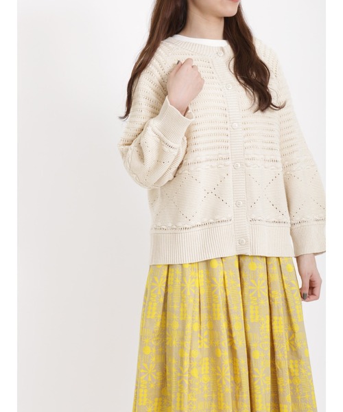 sm2rhythm（サマンサモスモスリズム）の「透かし編み前後着カーディガン（カーディガン/ボレロ・レディース・ブラック/グリーン/キナリ・ﾌﾘ-）」の2枚目の写真