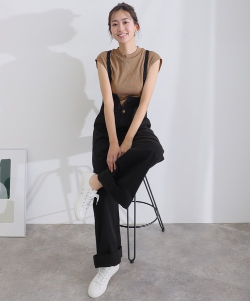 ElegChic（エレグシック）の「フレンチスリーブリブカットソー（Tシャツ/カットソー・レディース・ブラック/オフホワイト/ベージュ・M/XL/4L）」の3枚目の写真