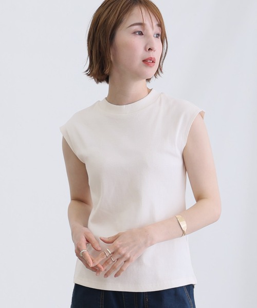 ElegChic（エレグシック）の「フレンチスリーブリブカットソー（Tシャツ/カットソー・レディース・ブラック/オフホワイト/ベージュ・M/XL/4L）」の2枚目の写真