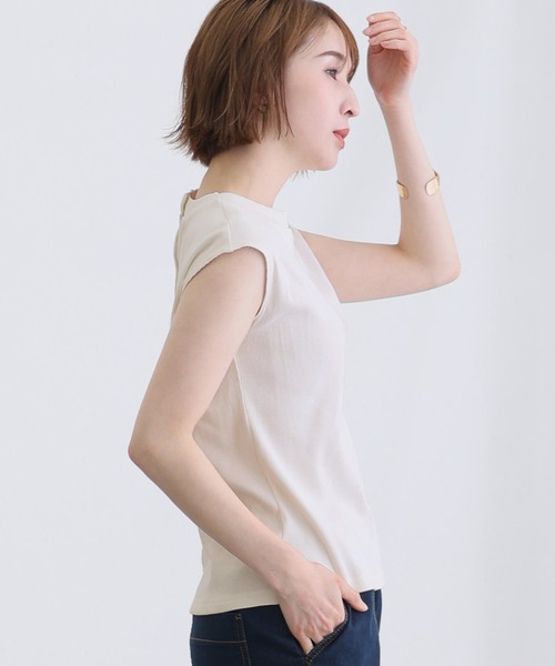 ElegChic（エレグシック）の「フレンチスリーブリブカットソー（Tシャツ/カットソー・レディース・ブラック/オフホワイト/ベージュ・M/XL/4L）」の5枚目の写真