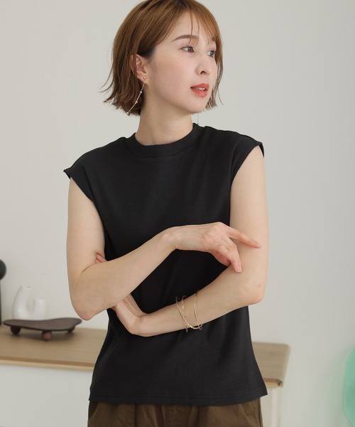 ElegChic（エレグシック）の「フレンチスリーブリブカットソー（Tシャツ/カットソー・レディース・ブラック/オフホワイト/ベージュ・M/XL/4L）」の8枚目の写真