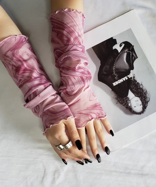 me+em select（ミームセレクト）の「※※【 5color 】総柄マーブルシアーアームカバー ／ marble sheer arm