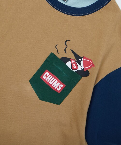 CHUMS（チャムス）の「CHUMS×FREAK'S STORE Design by SAUVENIR/チャムス× フリークスストア デザイン by サウベニア 別注 ブービーバード ポケット付き クルーネック Tシャツ（Tシャツ/カットソー・メンズ・ホワイト/ブラック/サックスブルー/その他9・X-LARGE/SMALL/MEDIUM/LARGE）」の5枚目の写真