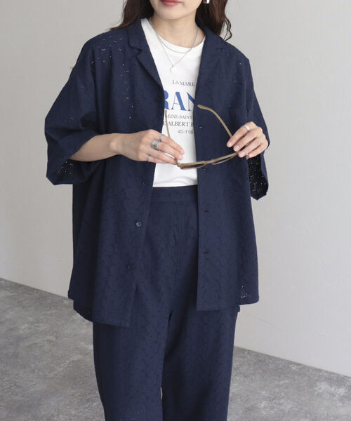 fredy emue(フレディエミュ)の「【fredy emue】レース開襟シャツ(シャツ/ブラウス・レディース・オフホワイト/ネイビー・38)」の13枚目の写真