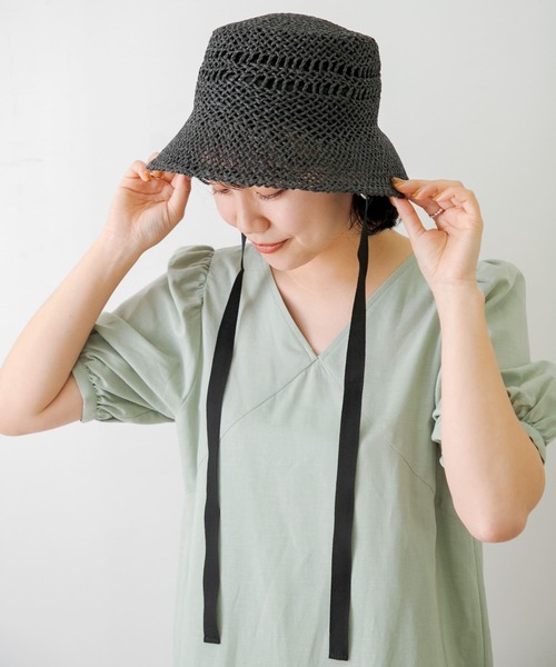 URBAN RESEARCH Sonny Label（アーバンリサーチサニーレーベル）の「リボン付ストローハット（ハット・レディース・ブラック/ベージュ・ONE）」の3枚目の写真