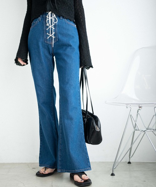 WEGO（ウィゴー）の「WEGO/レースアップフレアパンツ（デニムパンツ・レディース・インディゴブルー/ライトインディゴブルー・SMALL/MEDIUM）」の9枚目の写真