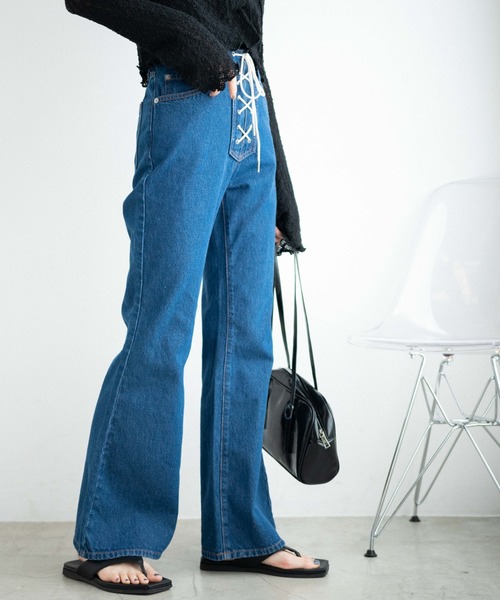 WEGO（ウィゴー）の「WEGO/レースアップフレアパンツ（デニムパンツ・レディース・インディゴブルー/ライトインディゴブルー・SMALL/MEDIUM）」の10枚目の写真