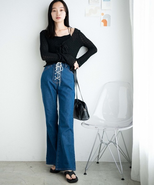 WEGO（ウィゴー）の「WEGO/レースアップフレアパンツ（デニムパンツ・レディース・インディゴブルー/ライトインディゴブルー・SMALL/MEDIUM）」の12枚目の写真