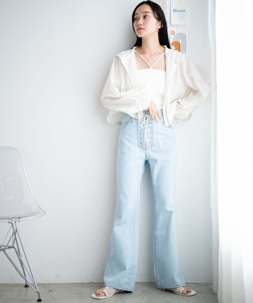 WEGO（ウィゴー）の「WEGO/レースアップフレアパンツ（デニムパンツ・レディース・インディゴブルー/ライトインディゴブルー・SMALL/MEDIUM）」の4枚目の写真