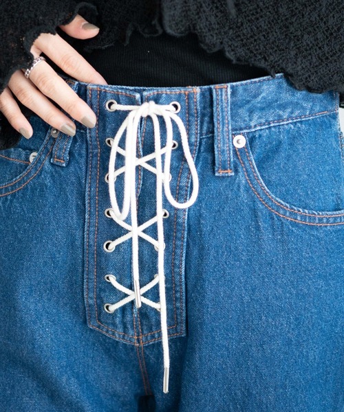 WEGO（ウィゴー）の「WEGO/レースアップフレアパンツ（デニムパンツ・レディース・インディゴブルー/ライトインディゴブルー・SMALL/MEDIUM）」の5枚目の写真