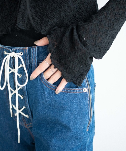 WEGO（ウィゴー）の「WEGO/レースアップフレアパンツ（デニムパンツ・レディース・インディゴブルー/ライトインディゴブルー・SMALL/MEDIUM）」の6枚目の写真