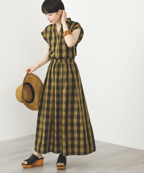BEAMS HEART（ビームスハート）の「BEAMS HEART / チェックスキッパー ロングワンピース（ワンピース・レディース・ネイビー/ブラウン・SMALL/MEDIUM）」の12枚目の写真