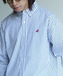 【Beverly Hills Polo Club/ビバリーヒルズポロクラブ】ワンポイント刺繍 ボタンダウン長袖シャツ/カーボンピーチツイル デニム