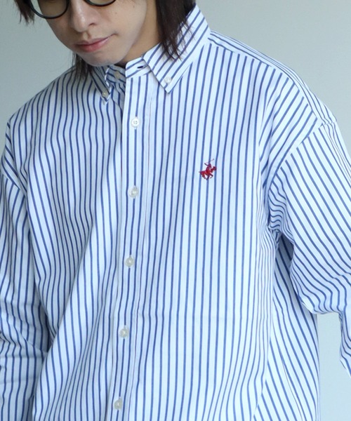 BEVERLY HILLS POLO CLUB（ビバリーヒルズポロクラブ）の「【Beverly Hills Polo Club/ビバリーヒルズポロクラブ】ワンポイント刺繍 ボタンダウン長袖シャツ/カーボンピーチツイル デニム（シャツ/ブラウス・メンズ・ブルー系その他2/イエロー系その他/ライトインディゴブルー/ブルー系その他/スミクロ/ダークインディゴブルー/ネイビー/ベージュ/ベージュ系その他/ホワイト/ブルー/ブルー系その他3・LL/L/M）」の11枚目の写真