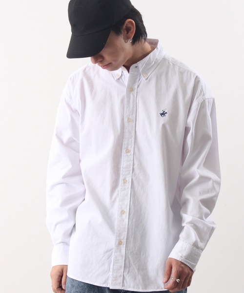 BEVERLY HILLS POLO CLUB（ビバリーヒルズポロクラブ）の「【Beverly Hills Polo Club/ビバリーヒルズポロクラブ】ワンポイント刺繍 ボタンダウン長袖シャツ/カーボンピーチツイル デニム（シャツ/ブラウス・メンズ・ブルー系その他2/イエロー系その他/ライトインディゴブルー/ブルー系その他/スミクロ/ダークインディゴブルー/ネイビー/ベージュ/ベージュ系その他/ホワイト/ブルー/ブルー系その他3・LL/L/M）」の14枚目の写真