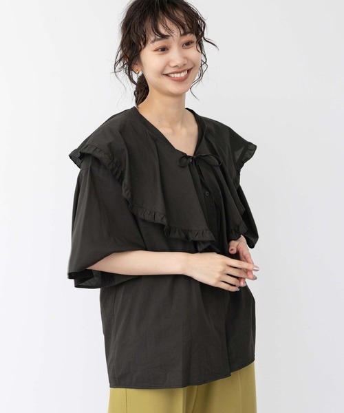 niko and...（ニコアンド）の「ラッフルカラー２WAYフレアブラウス（シャツ/ブラウス・レディース・オフホワイト/チャコール/ラベンダー・MEDIUM/LARGE）」の3枚目の写真