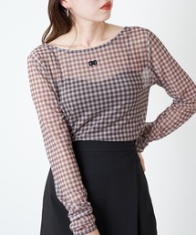 チュールチェック刺繍ロンT