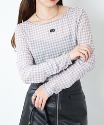 チュールチェック刺繍ロンT