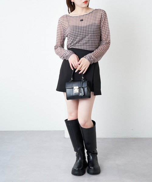 Chico(チコ)の「チュールチェック刺繍ロンT(Tシャツ/カットソー・レディース・オレンジ/ダークグレー/ライトベージュ/ブラック・FREE)」の9枚目の写真