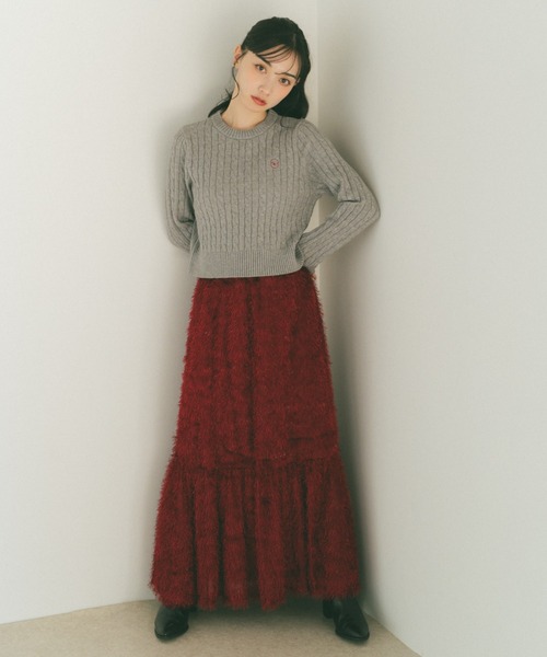 VANNIE U(ヴァニーユー)の「ラメフェザーティアードスカート/Sサイズ展開あり(スカート・レディース・アイボリー/ブラック/ピンク/グレー/レッド・S/M)」の7枚目の写真