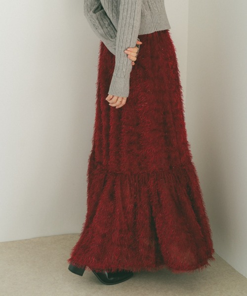 VANNIE U(ヴァニーユー)の「ラメフェザーティアードスカート/Sサイズ展開あり(スカート・レディース・アイボリー/ブラック/ピンク/グレー/レッド・S/M)」の10枚目の写真