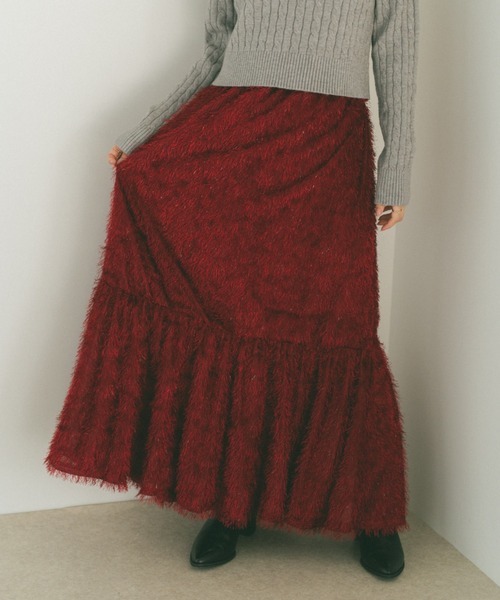 VANNIE U(ヴァニーユー)の「ラメフェザーティアードスカート/Sサイズ展開あり(スカート・レディース・アイボリー/ブラック/ピンク/グレー/レッド・S/M)」の8枚目の写真