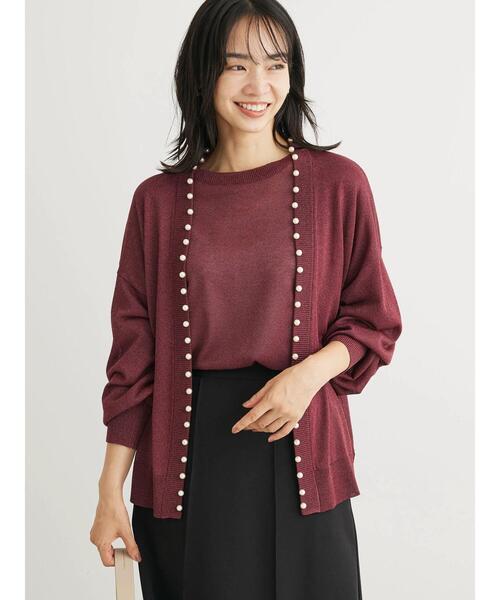 ELENCARE DUE（エレンカーレデュエ）の「・ELENCARE　DUEパールツキシアーカーディガン（カーディガン/ボレロ・レディース・ブラック/ブラウン/グレー/ボルドー/ライトベージュ・FREE）」の10枚目の写真