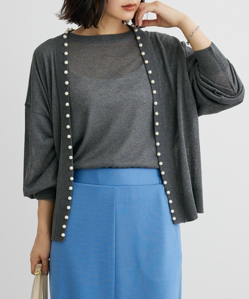ELENCARE DUE（エレンカーレデュエ）の「・ELENCARE　DUEパールツキシアーカーディガン（カーディガン/ボレロ・レディース・ブラック/ブラウン/グレー/ボルドー/ライトベージュ・FREE）」の3枚目の写真