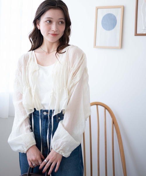 WEGO（ウィゴー）の「WEGO/シャーリングシアーブラウス（シャツ/ブラウス・レディース・ブラック/オフホワイト・FREE）」の9枚目の写真