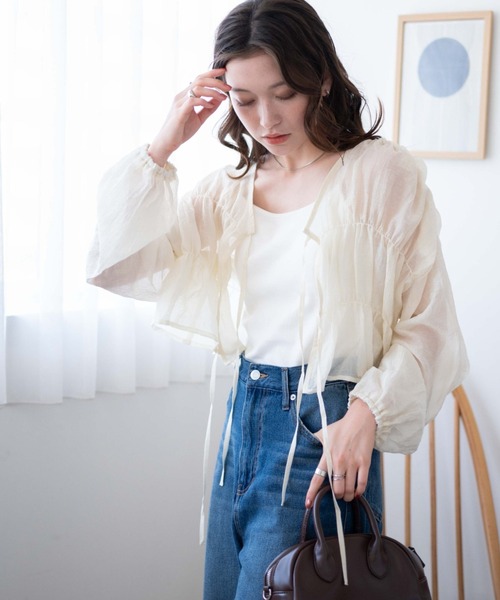 WEGO（ウィゴー）の「WEGO/シャーリングシアーブラウス（シャツ/ブラウス・レディース・ブラック/オフホワイト・FREE）」の10枚目の写真