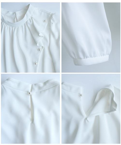 WHITE JOOLA（ホワイトジョーラ）の「サイドパール調ブラウス（シャツ/ブラウス・レディース・ベージュ/ネイビー/サックスブルー/オフホワイト・M/S/L）」の17枚目の写真