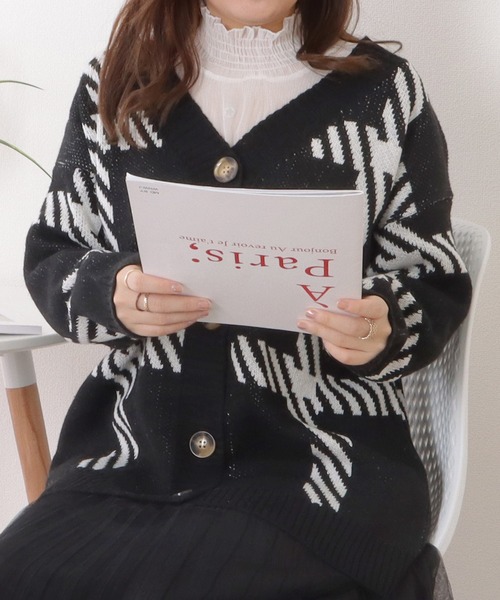 セール】チェック柄オーバーサイズニットカーディガン（ニット