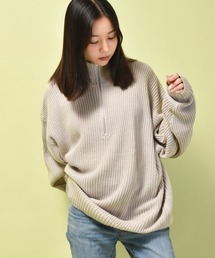 ビッグシルエット畦編みハーフジップニット