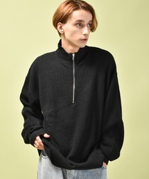 ビッグシルエット畦編みハーフジップニット