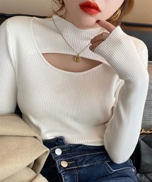 【韓国コーデに◎】フロントオープンデザイン リブニットトップス