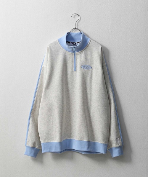 FILA（フィラ）の「【別注】【FILA】 袖サイドラインオーバー ワンポイントロゴハーフジップスウェット（スウェット・レディース・杢グレー/ブラック/オートミール/ホワイト・MEDIUM/X-LARGE/LARGE）」の4枚目の写真