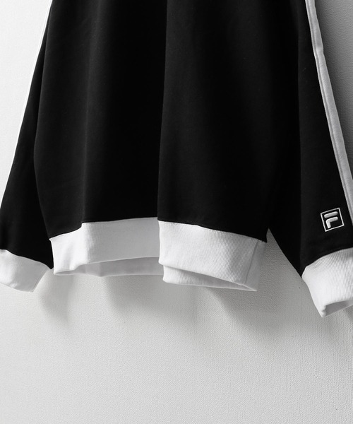 FILA（フィラ）の「【別注】【FILA】 袖サイドラインオーバー ワンポイントロゴハーフジップスウェット（スウェット・レディース・杢グレー/ブラック/オートミール/ホワイト・MEDIUM/X-LARGE/LARGE）」の6枚目の写真