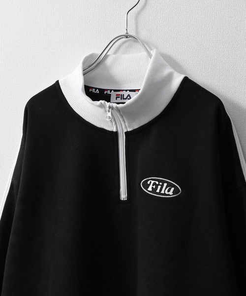 FILA（フィラ）の「【別注】【FILA】 袖サイドラインオーバー ワンポイントロゴハーフジップスウェット（スウェット・レディース・杢グレー/ブラック/オートミール/ホワイト・MEDIUM/X-LARGE/LARGE）」の9枚目の写真