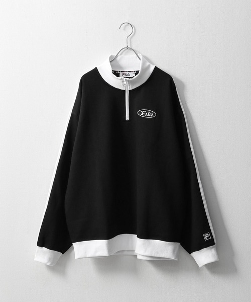FILA（フィラ）の「【別注】【FILA】 袖サイドラインオーバー ワンポイントロゴハーフジップスウェット（スウェット・レディース・杢グレー/ブラック/オートミール/ホワイト・MEDIUM/X-LARGE/LARGE）」の13枚目の写真
