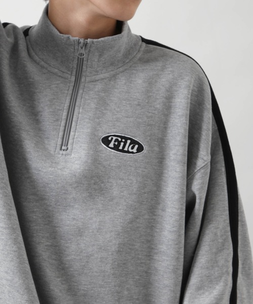 FILA（フィラ）の「【別注】【FILA】 袖サイドラインオーバー ワンポイントロゴハーフジップスウェット（スウェット・レディース・杢グレー/ブラック/オートミール/ホワイト・MEDIUM/X-LARGE/LARGE）」の22枚目の写真