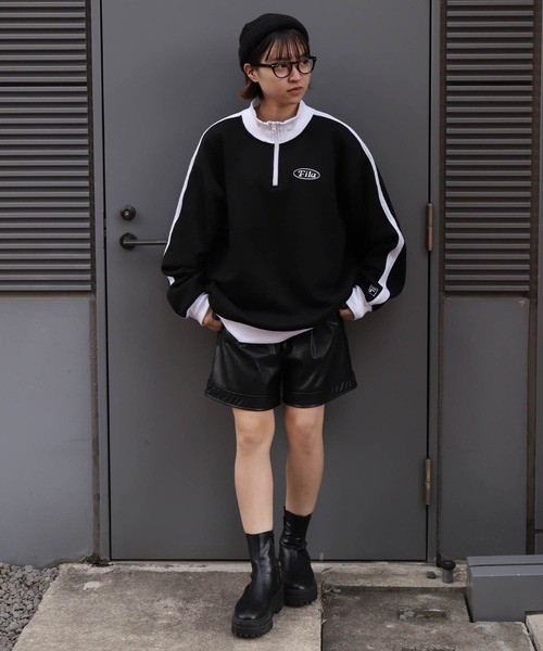 FILA（フィラ）の「【別注】【FILA】 袖サイドラインオーバー ワンポイントロゴハーフジップスウェット（スウェット・レディース・杢グレー/ブラック/オートミール/ホワイト・MEDIUM/X-LARGE/LARGE）」の21枚目の写真