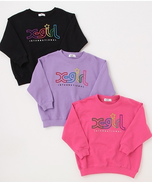 X-girl Stages（エックスガールステージス）の「レインボーロゴ刺しゅうトレーナー（スウェット・キッズ・ラベンダー/ブラック・130cm/90cm/110cm/100cm/140cm/120cm）」の6枚目の写真
