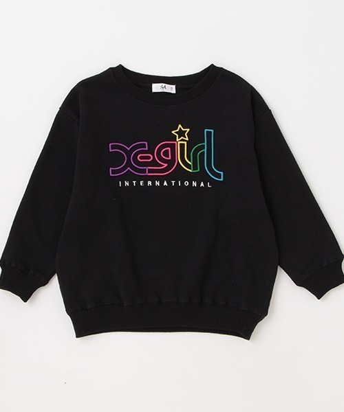 X-girl Stages（エックスガールステージス）の「レインボーロゴ刺しゅうトレーナー（スウェット・キッズ・ラベンダー/ブラック・130cm/90cm/110cm/100cm/140cm/120cm）」の7枚目の写真