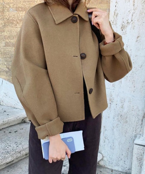 Girly Doll（ガーリードール）の「ウールライクショートコート（ステンカラーコート・レディース・モカ/ブラック・L/M）」の3枚目の写真