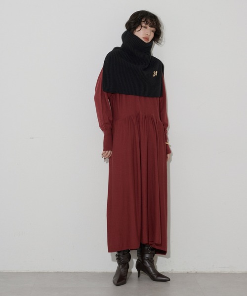 natural couture(ナチュラルクチュール)の「タートルニットケープ(ストール/ショール・レディース・アイボリー/ブラック・FREE)」の14枚目の写真