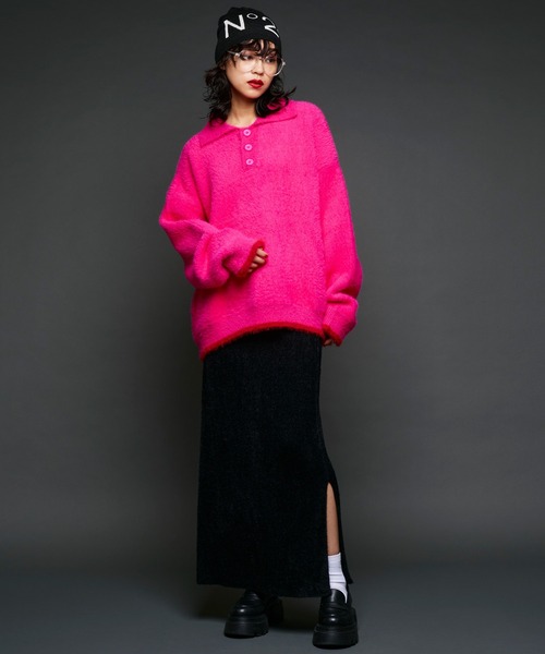 Narcissus（ナルシス）の「シャギーニットスカート/タイトスリット（スカート・レディース・ブラック/アイボリー・FREE）」の17枚目の写真