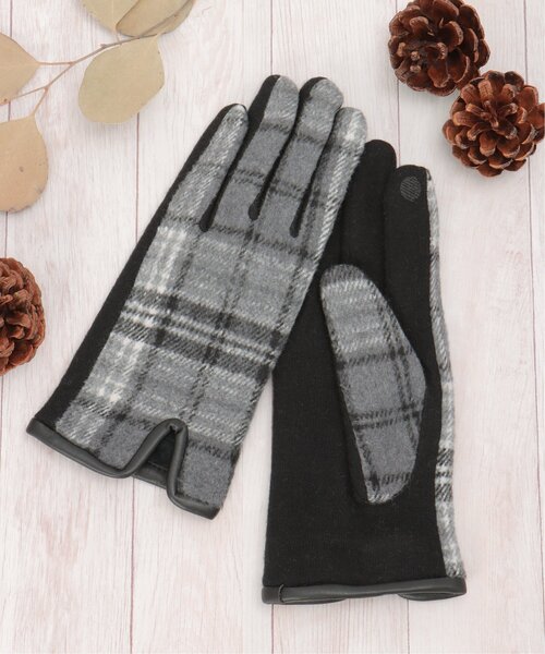 LBC（エルビーシー）の「チェックパターングローブ（手袋・レディース・ブラック/ベージュ・FREE）」の2枚目の写真